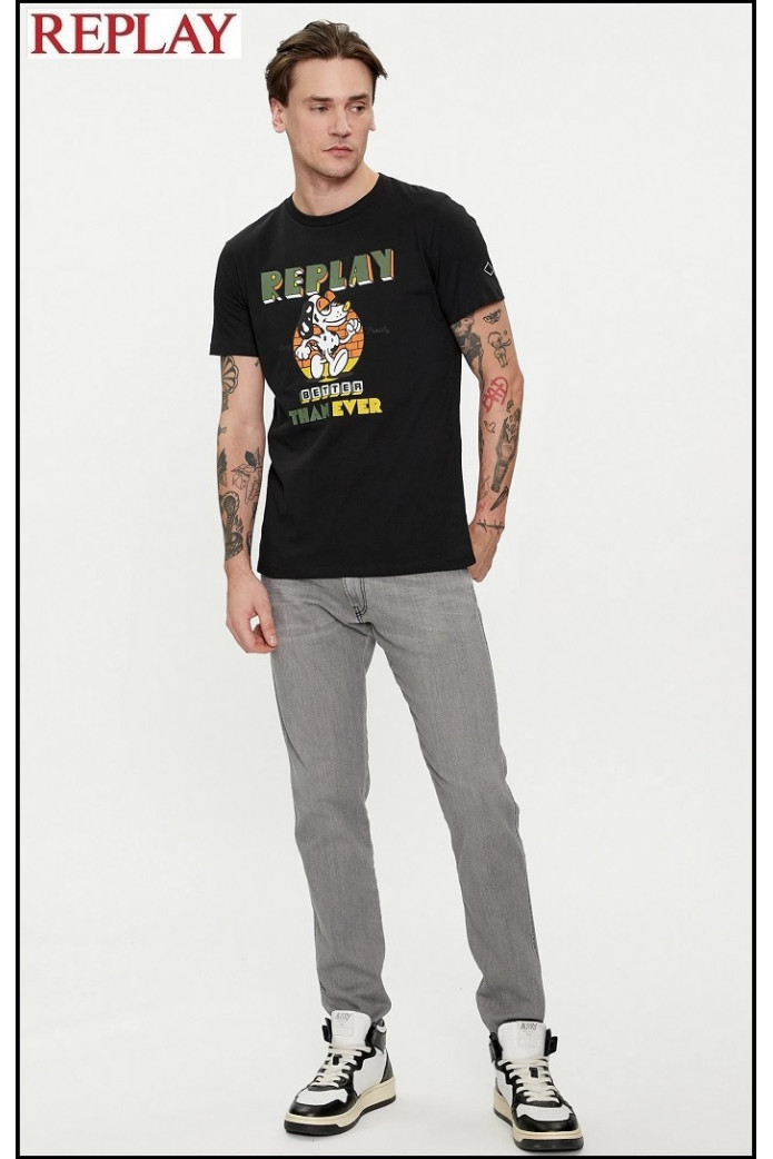 CAMISETA NEGRA CON ESTAMPADO PUG REPLAY