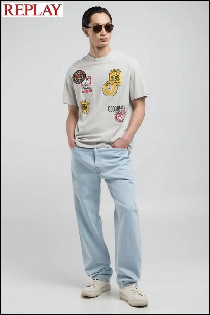 CAMISETA EFECTO PARCHE GRIS REPLAY