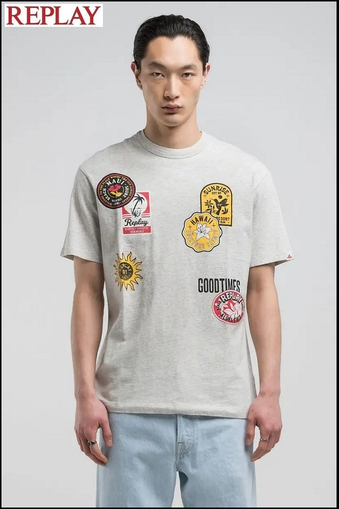 CAMISETA EFECTO PARCHE GRIS REPLAY