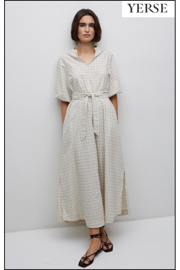 VESTIDO LARGO CUADROS CRUDO YERSE