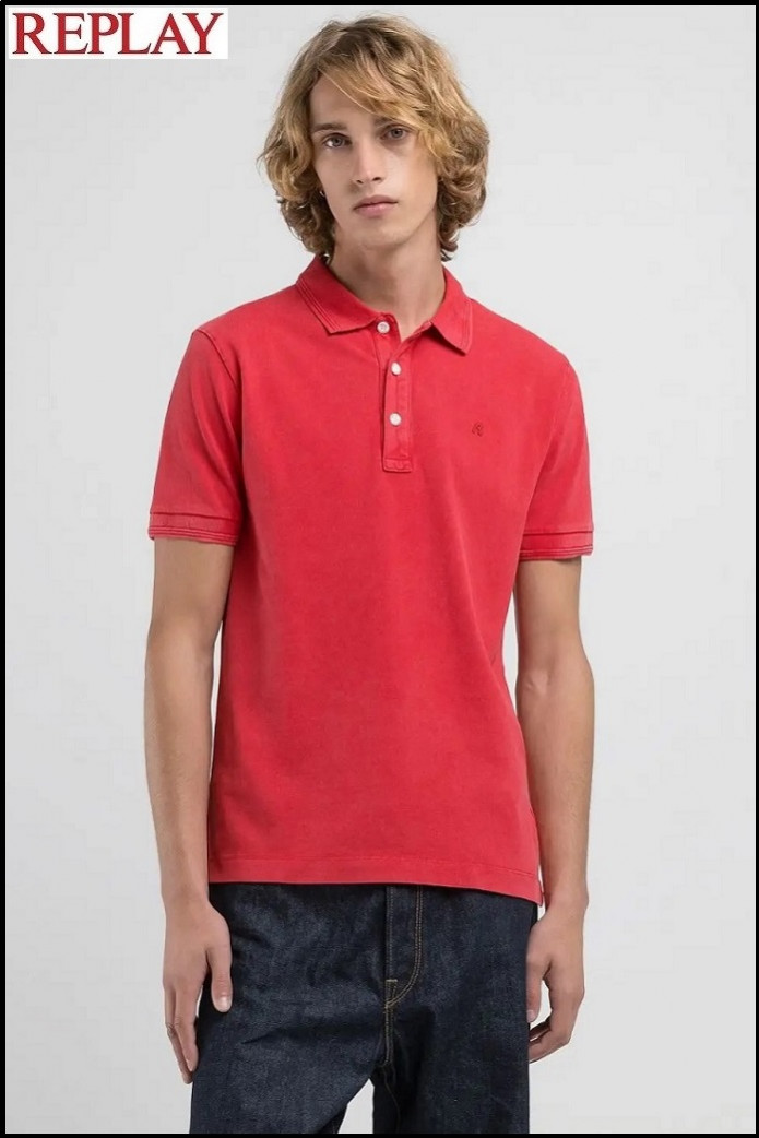 POLO DE ALGODÓN CON BORDADO ROJO REPLAY