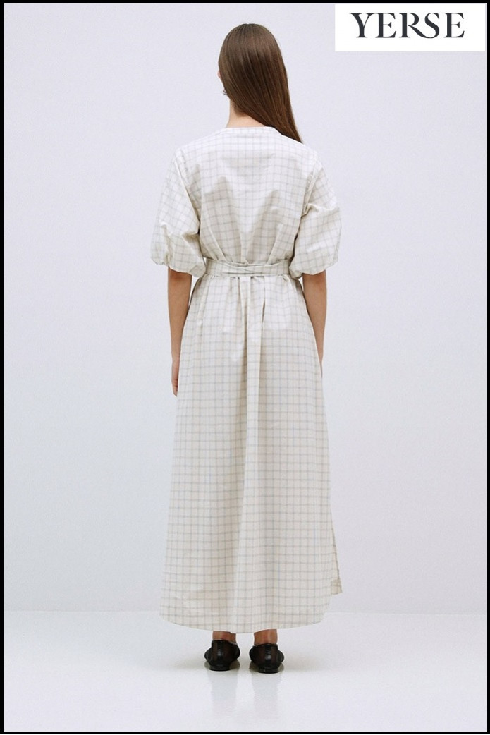 VESTIDO LARGO CUADROS CRUDO YERSE
