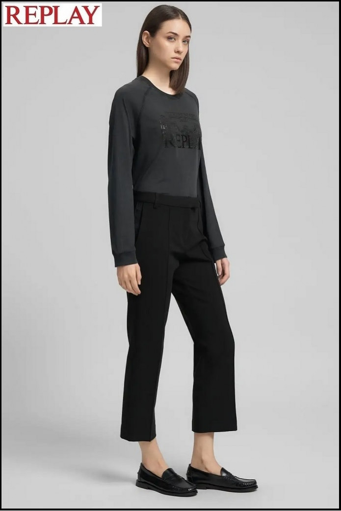 PANTALÓN NEGRO CROPPED DE SARGA REPLAY