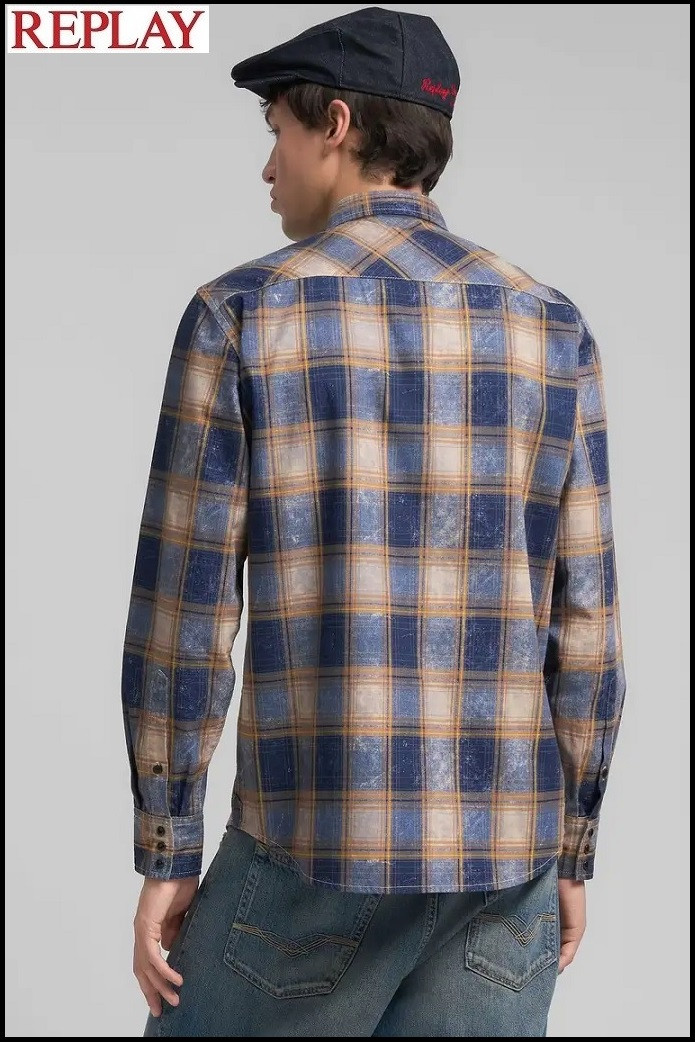 CAMISA DE ALGODÓN CON ESTAMPADO A CUADROS REPLAY