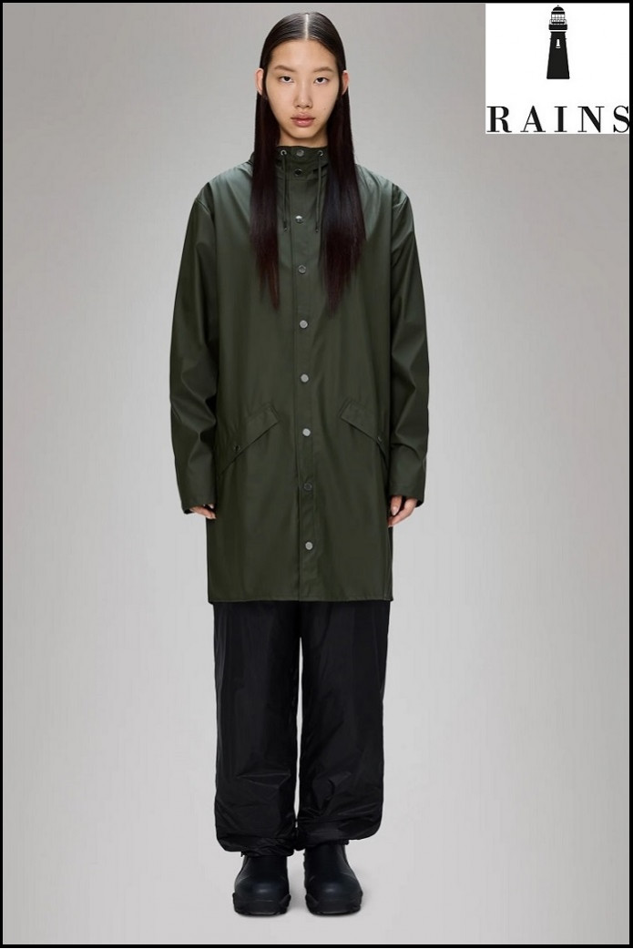 CHAQUETA-IMPERMEABLE UNISEX LARGA VERDE RAINS