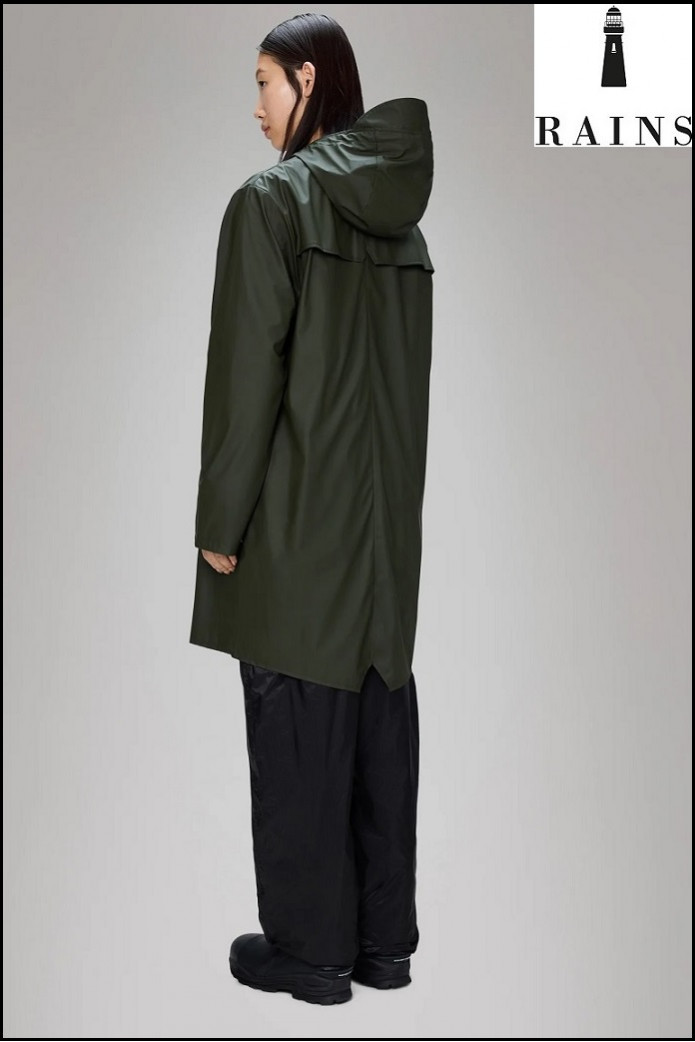 CHAQUETA-IMPERMEABLE UNISEX LARGA VERDE RAINS