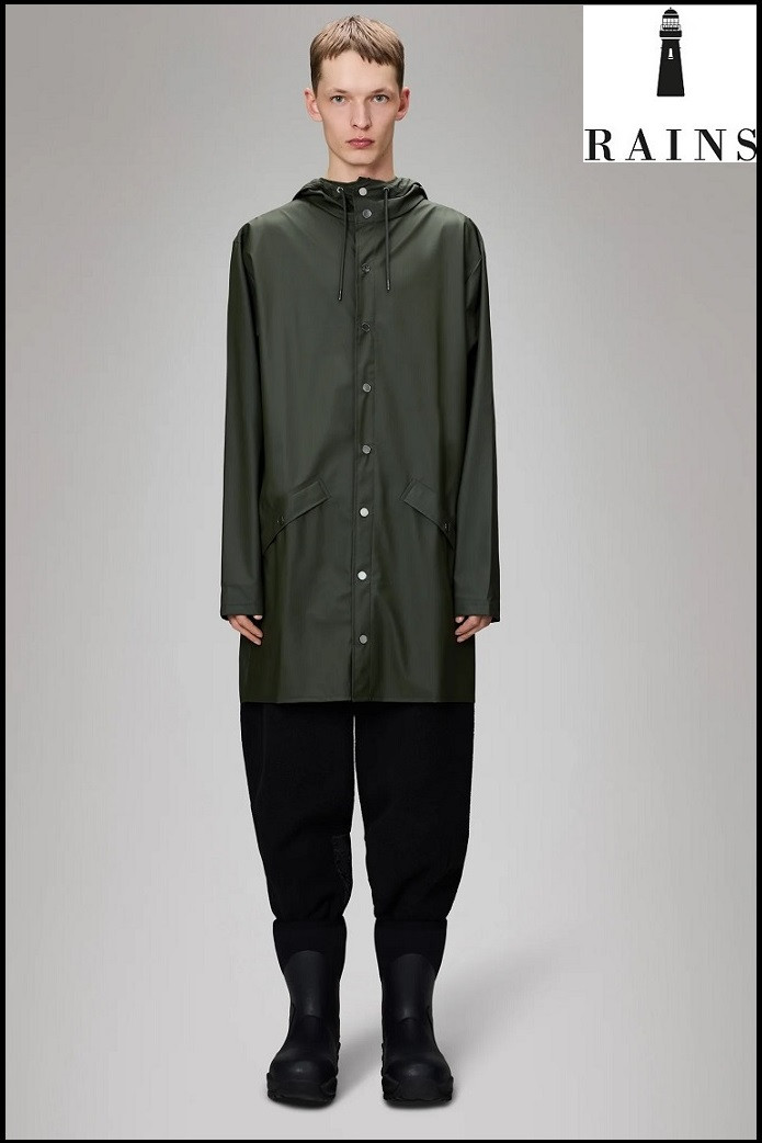 CHAQUETA-IMPERMEABLE UNISEX LARGA VERDE RAINS