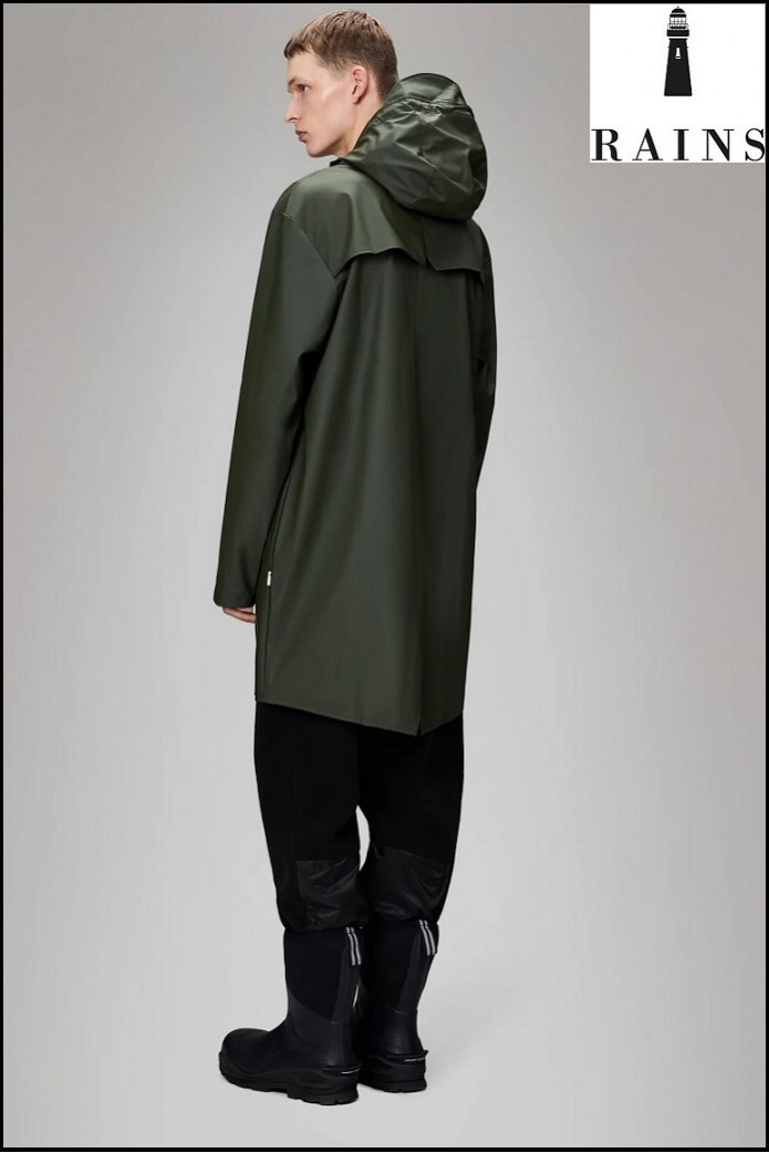 CHAQUETA-IMPERMEABLE UNISEX LARGA VERDE RAINS
