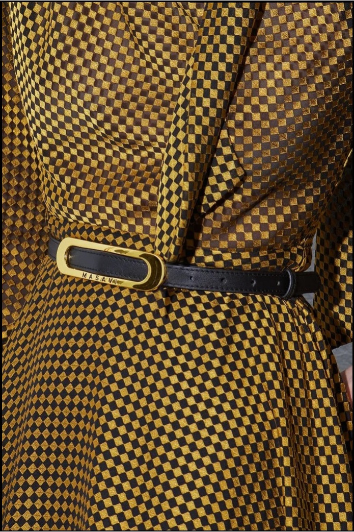 CINTURÓN PIEL NEGO ORO MASAVI