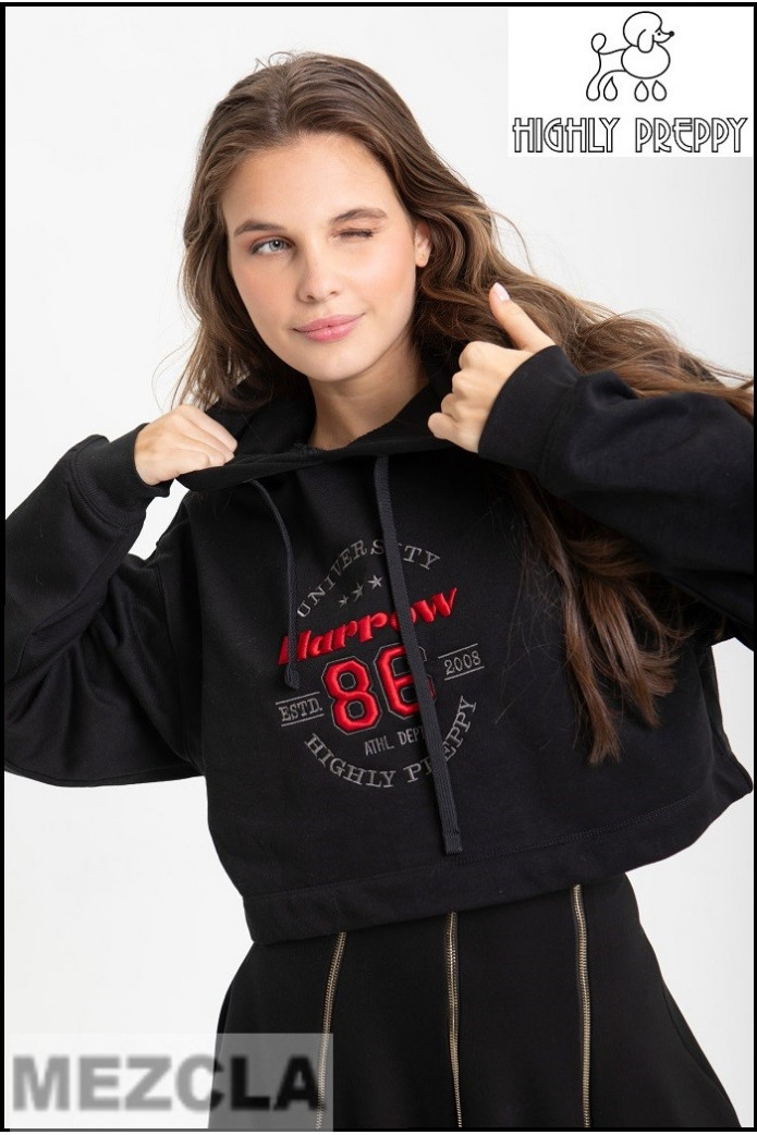 SUDADERA NEGRA ESCUDO HIGHLY PREPPY