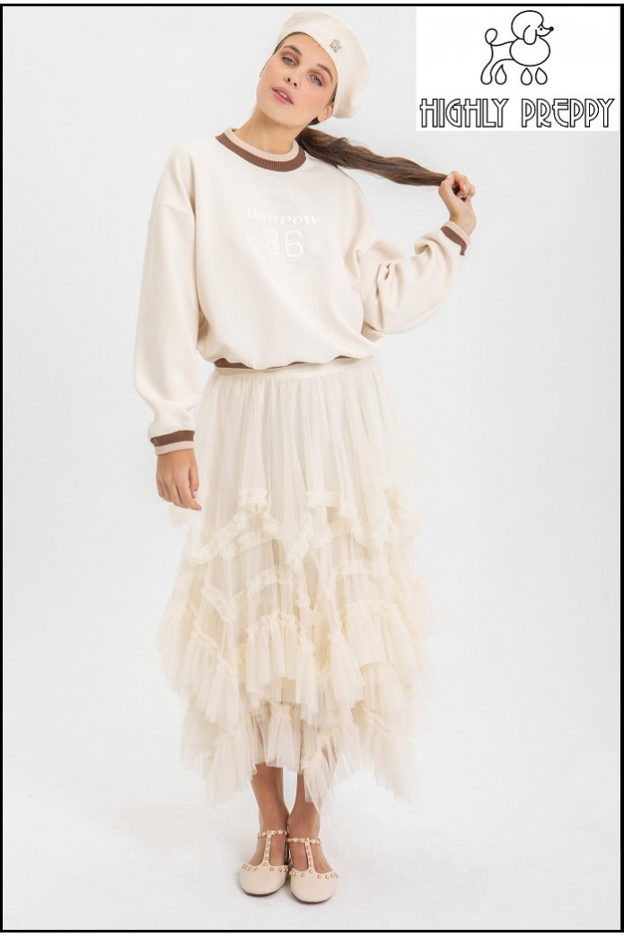 SUDADERA CON ESCUDO COLOR CRUDO HIGHLY PREPPY