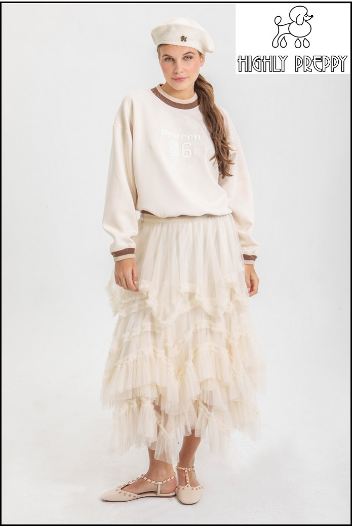 SUDADERA CON ESCUDO COLOR CRUDO HIGHLY PREPPY