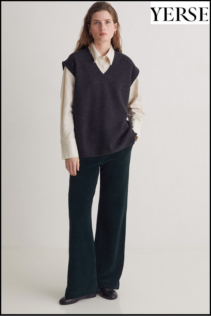 PANTALÓN ANCHO PANA VERDE YERSE