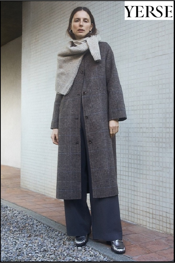 ABRIGO LARGO HANDMADE CUADROS MARRÓN YERSE