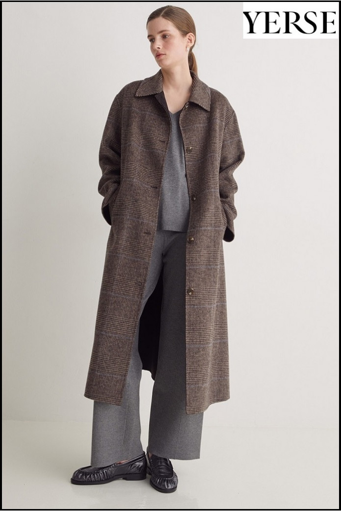 ABRIGO LARGO HANDMADE CUADROS MARRÓN YERSE