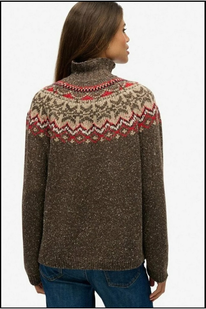 JERSEY CUELLO ALTO MARRÓN FAIRISLE SUPERDRY