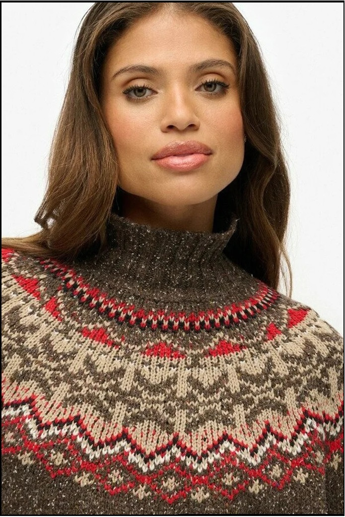 JERSEY CUELLO ALTO MARRÓN FAIRISLE SUPERDRY