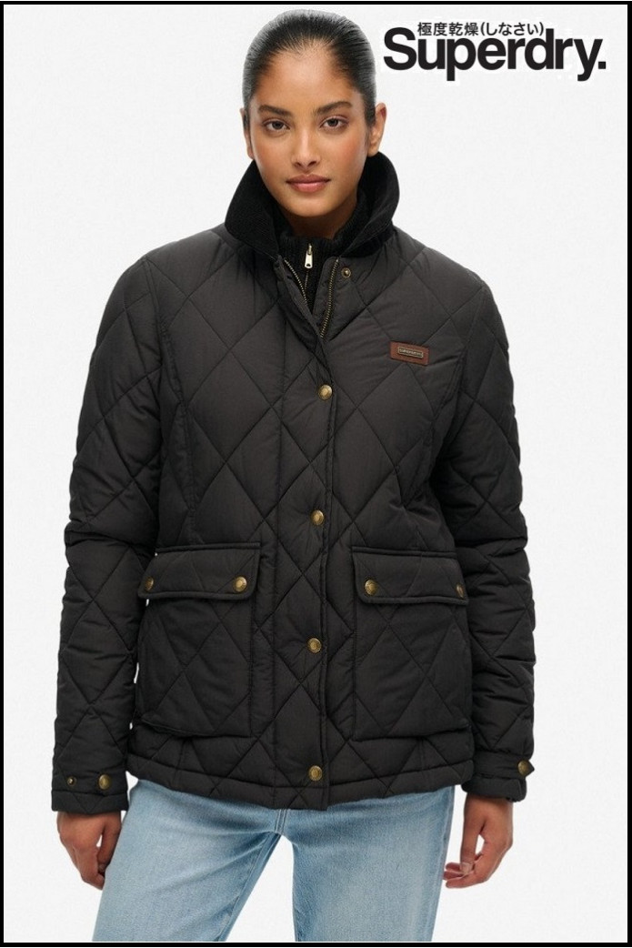 CHAQUETA ACOLCHADA CON RIBETE DE PANA NEGRA SUPERDRY