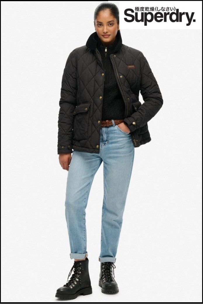 CHAQUETA ACOLCHADA CON RIBETE DE PANA NEGRA SUPERDRY