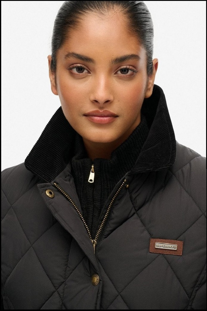 CHAQUETA ACOLCHADA CON RIBETE DE PANA NEGRA SUPERDRY