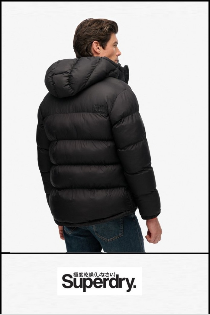 CHAQUETA ACOLCHADA NEGRA CON CAPUCHA SUPERDRY