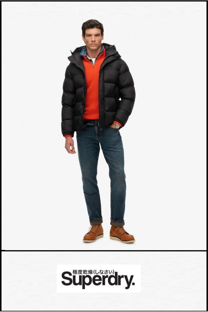 CHAQUETA ACOLCHADA NEGRA CON CAPUCHA SUPERDRY