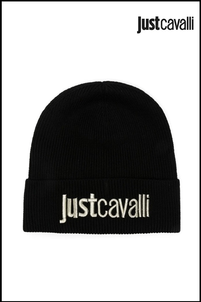 GORRO NEGRO LOGO DORADO JUST CAVALLI