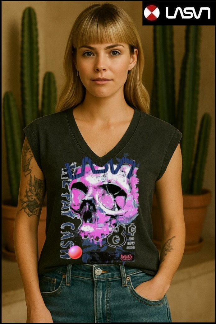 CAMISETA DE MUJER LASAL 8 NEGRO DESGASTADO LA SAL