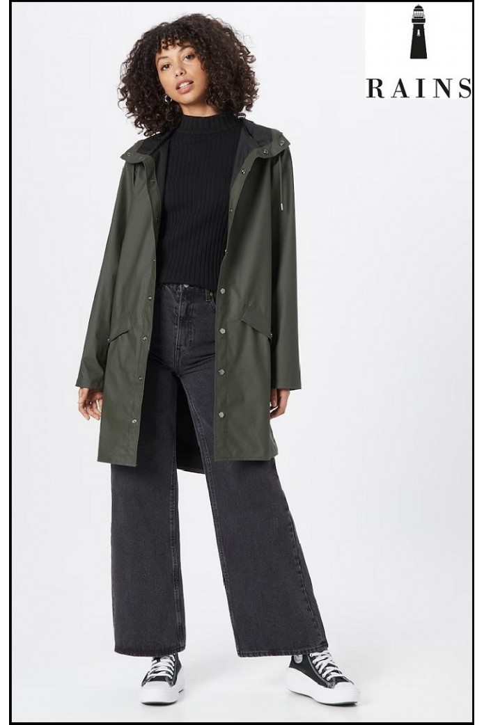 CHAQUETA-IMPERMEABLE UNISEX LARGA VERDE RAINS