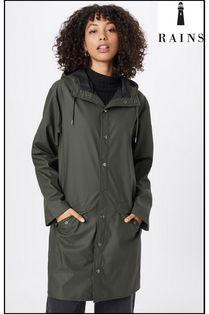 CHAQUETA-IMPERMEABLE UNISEX LARGA VERDE RAINS