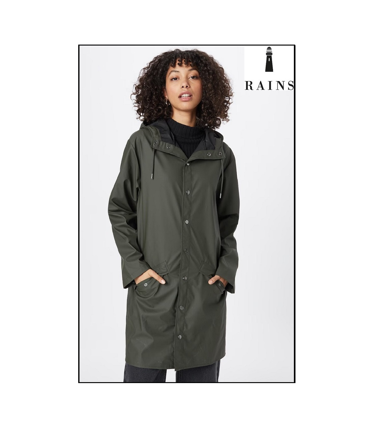 CHAQUETA-IMPERMEABLE UNISEX LARGA VERDE RAINS