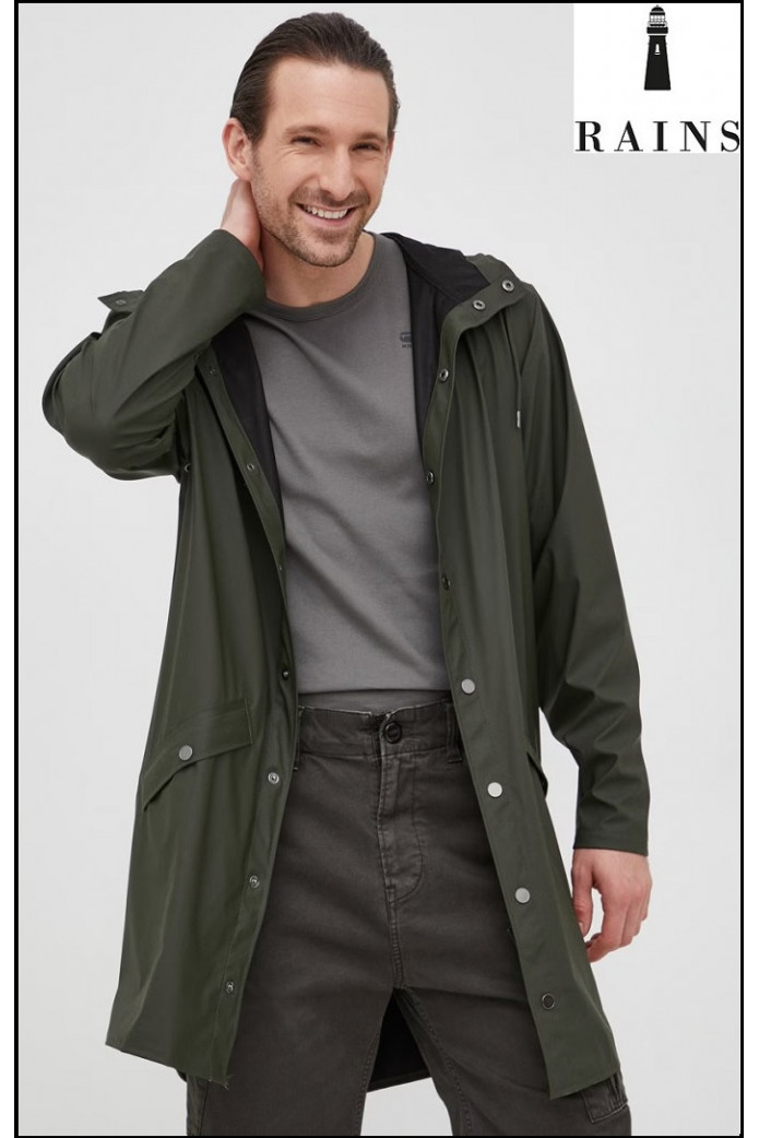 CHAQUETA-IMPERMEABLE UNISEX LARGA VERDE RAINS