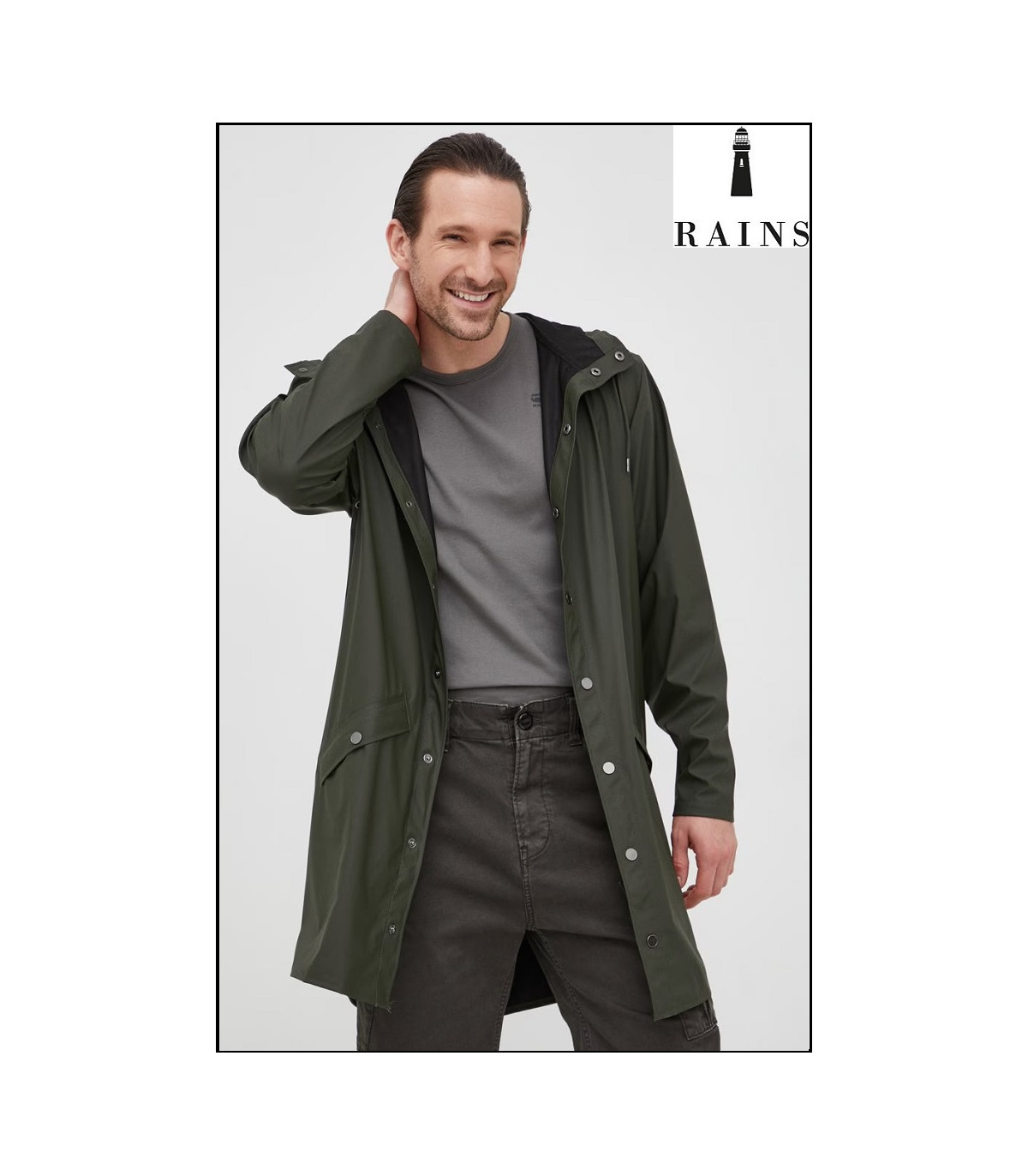 CHAQUETA-IMPERMEABLE UNISEX LARGA VERDE RAINS