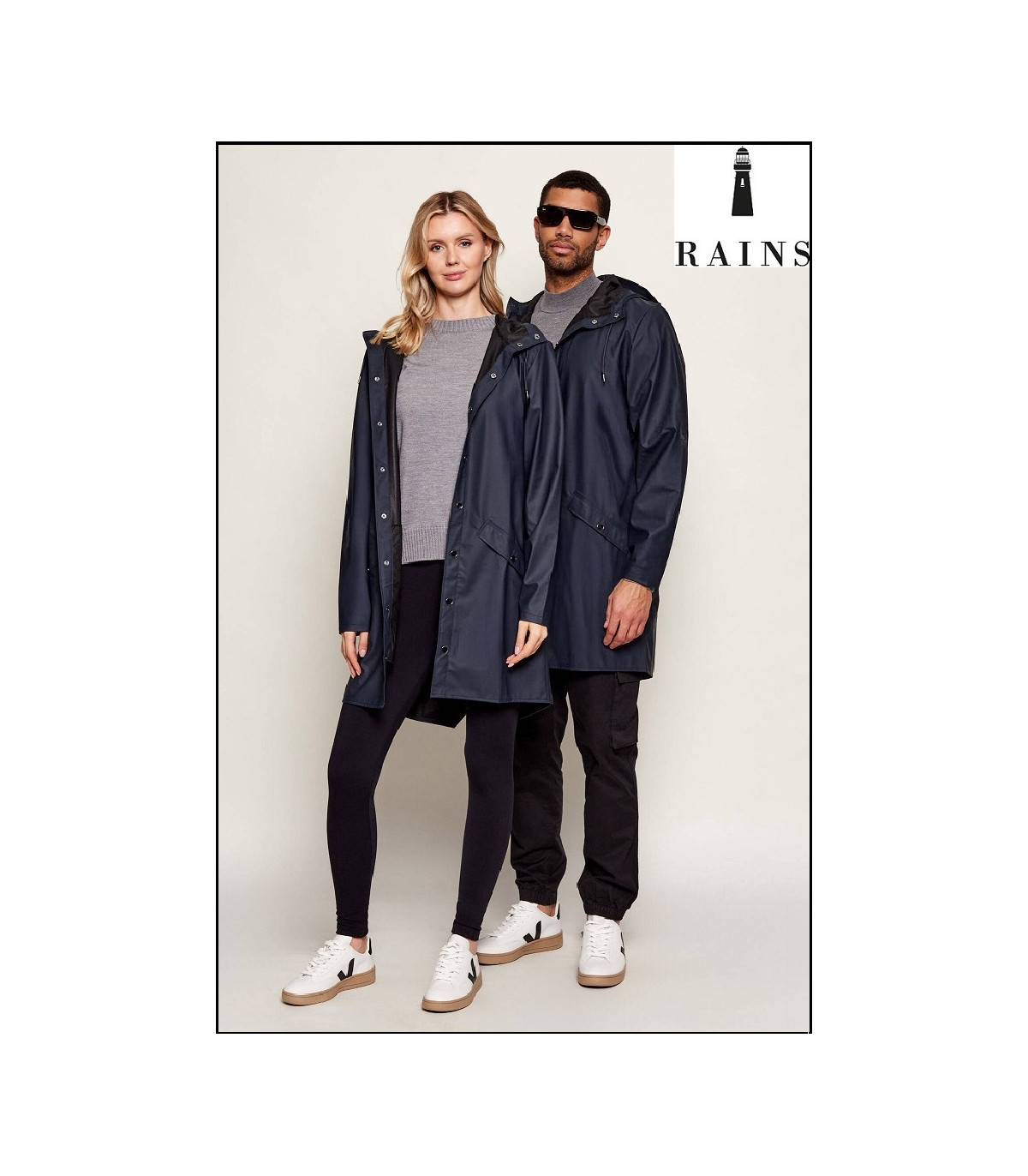 CHAQUETA-IMPERMEABLE UNISEX LARGA AZUL RAINS