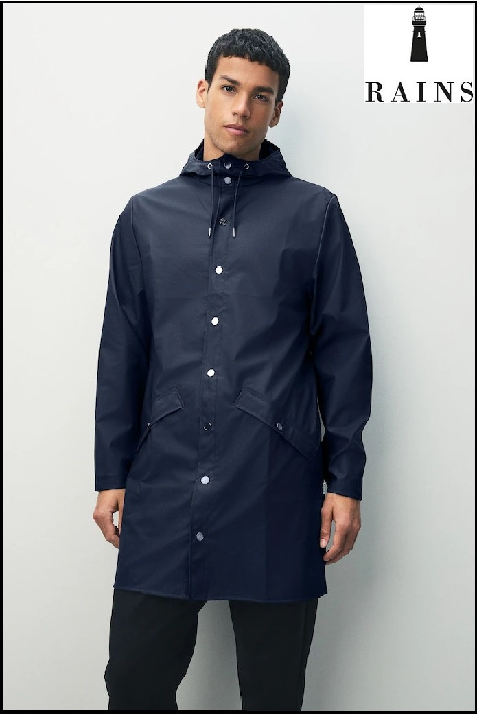 CHAQUETA-IMPERMEABLE UNISEX LARGA AZUL RAINS