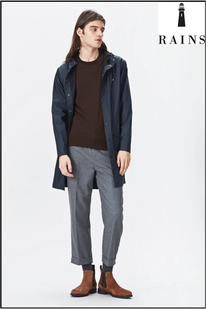 CHAQUETA-IMPERMEABLE UNISEX LARGA AZUL RAINS