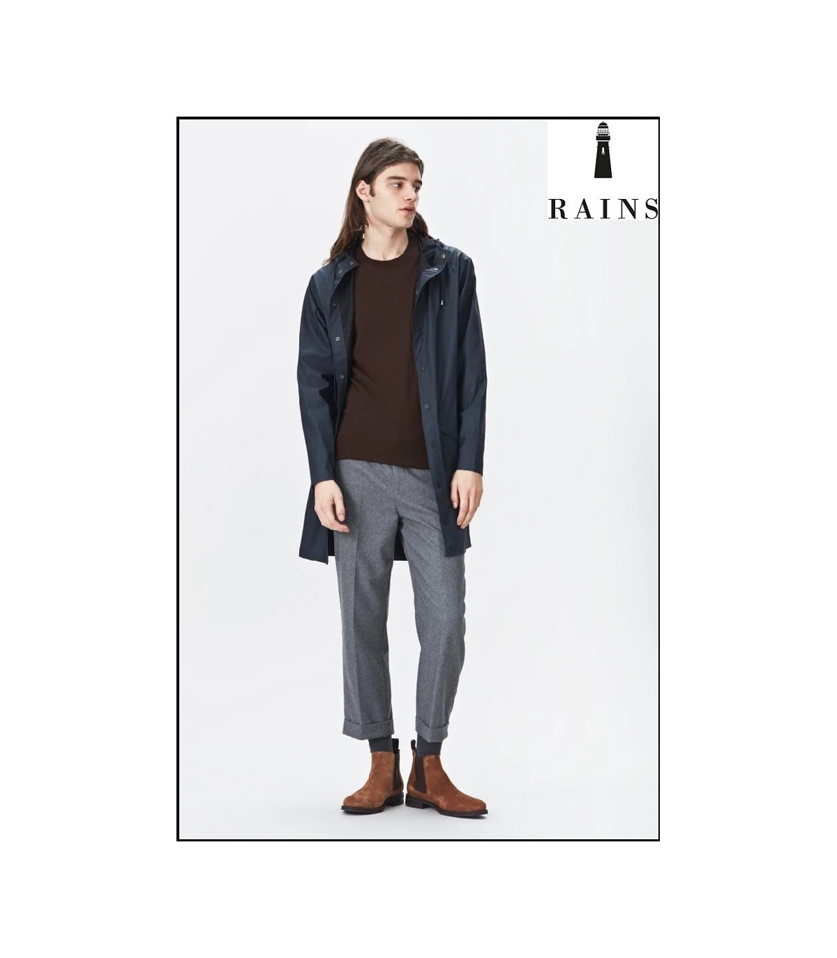 CHAQUETA-IMPERMEABLE UNISEX LARGA AZUL RAINS