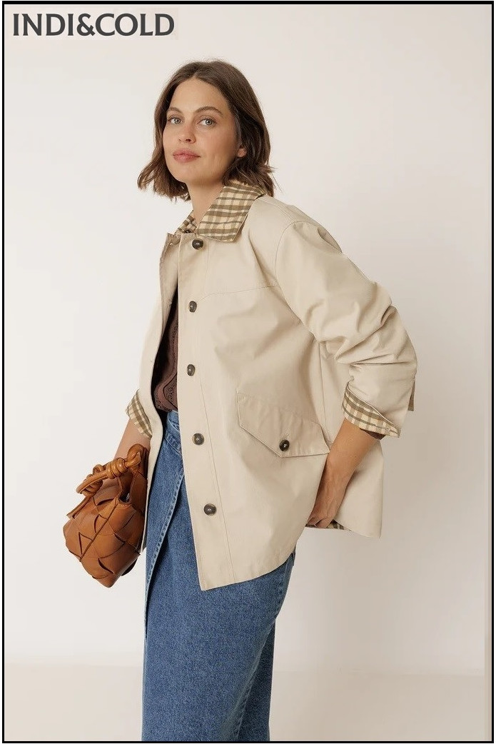 GABARDINA CORTA CUELLO CUADROS INDI&COLD