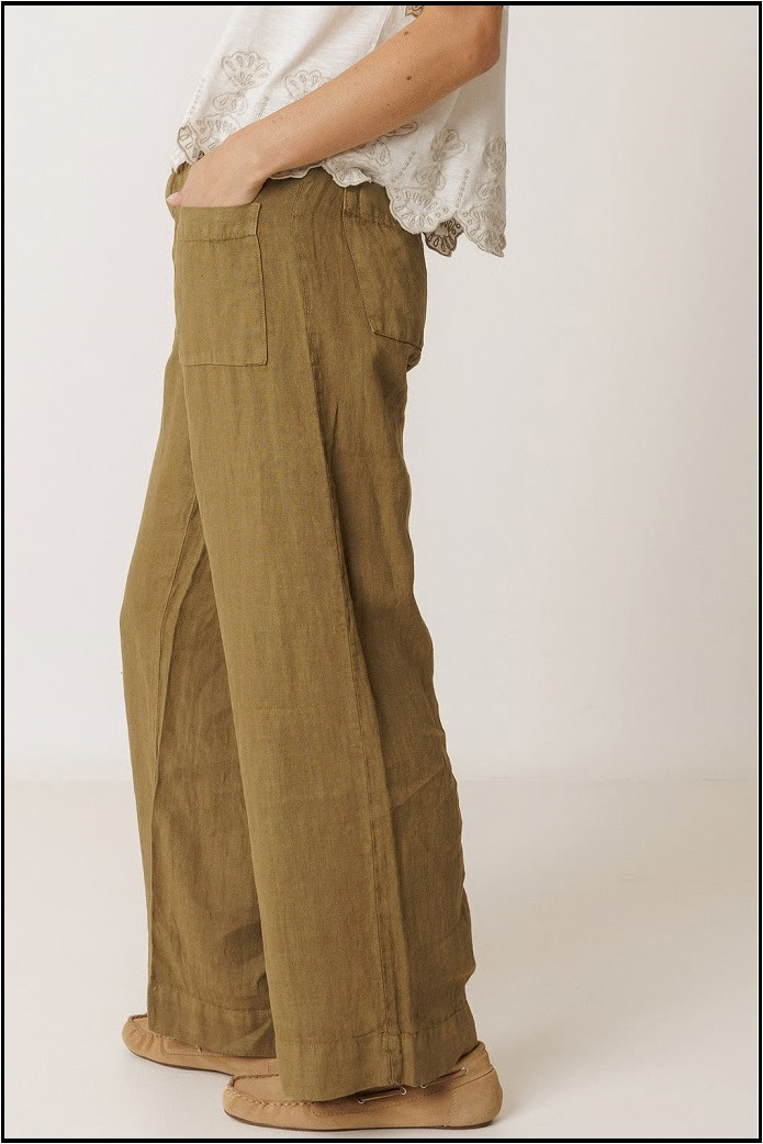 PANTALÓN FLUIDO LINO KHAKI INDI&COLD