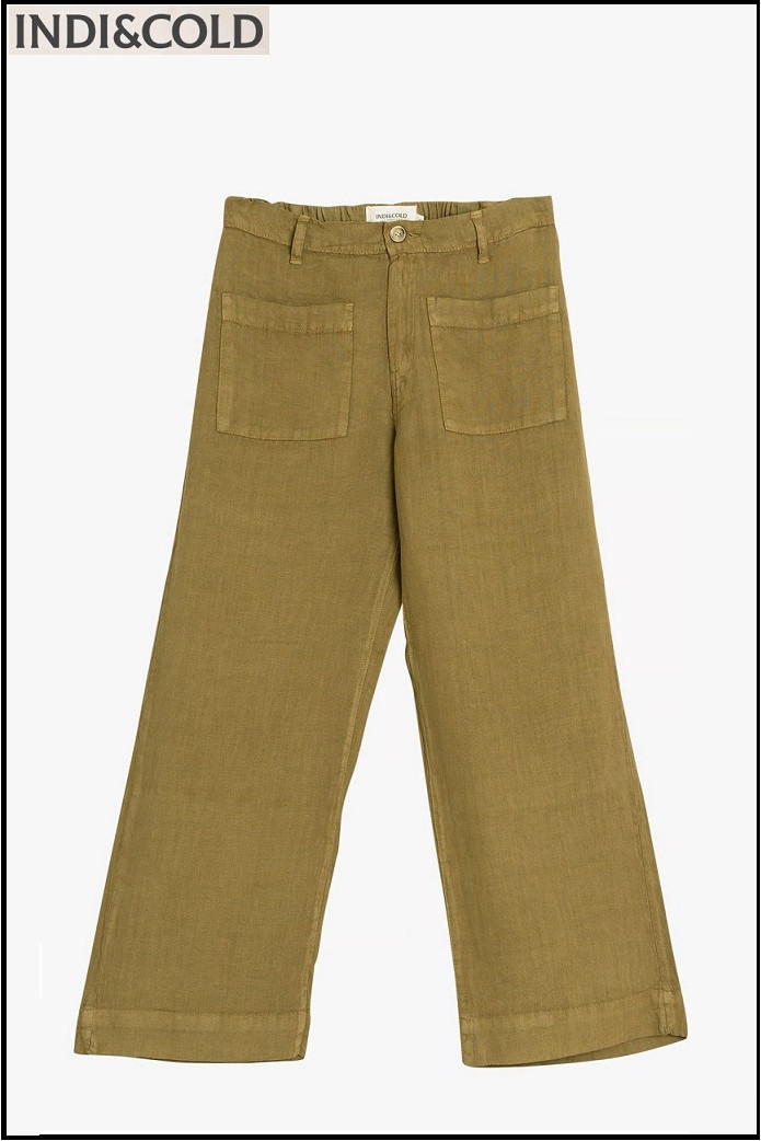 PANTALÓN FLUIDO LINO KHAKI INDI&COLD