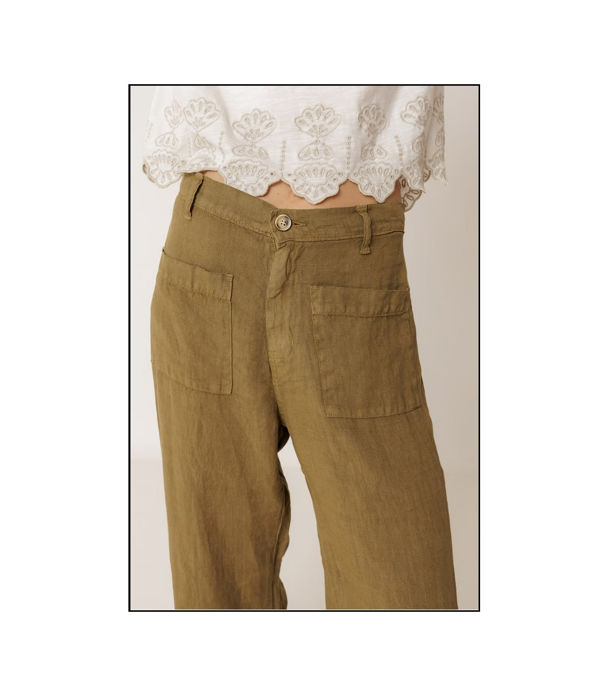 PANTALÓN FLUIDO LINO KHAKI INDI&COLD