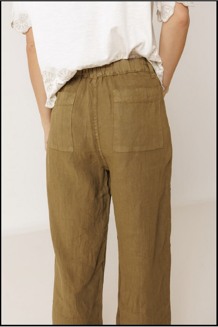 PANTALÓN FLUIDO LINO KHAKI INDI&COLD