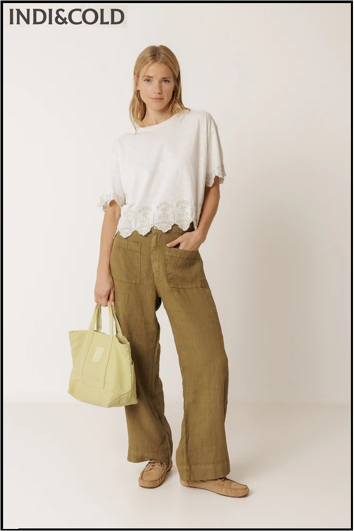 PANTALÓN FLUIDO LINO KHAKI INDI&COLD
