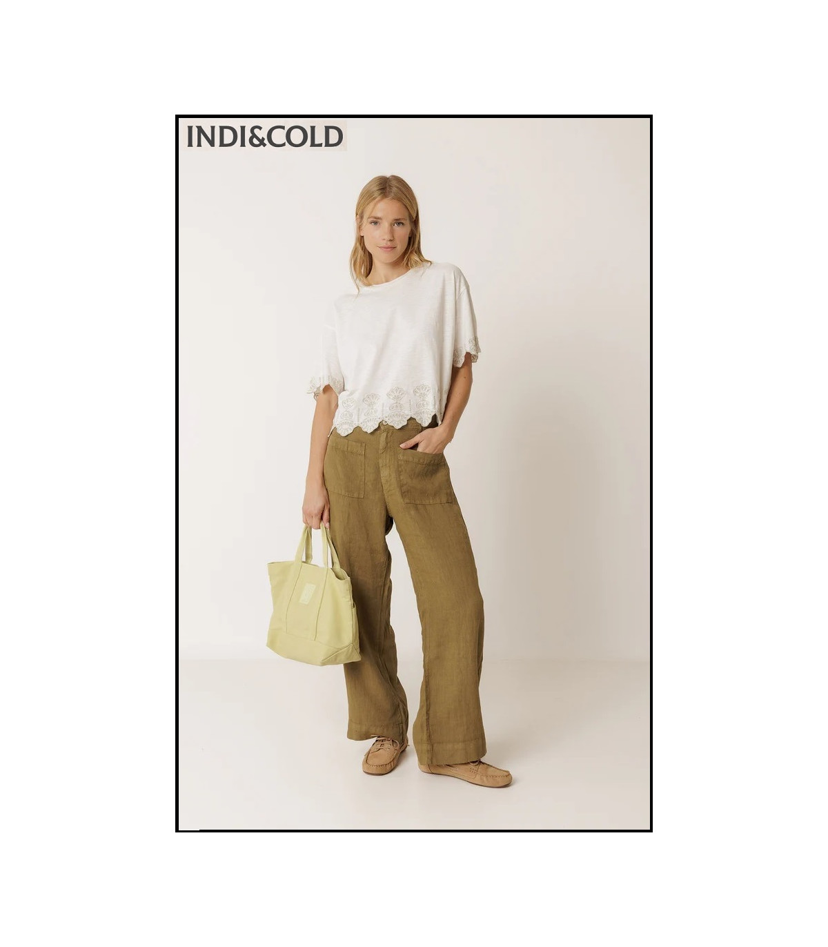 PANTALÓN FLUIDO LINO KHAKI INDI&COLD
