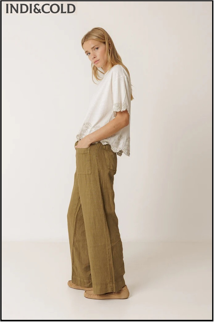 PANTALÓN FLUIDO LINO KHAKI INDI&COLD
