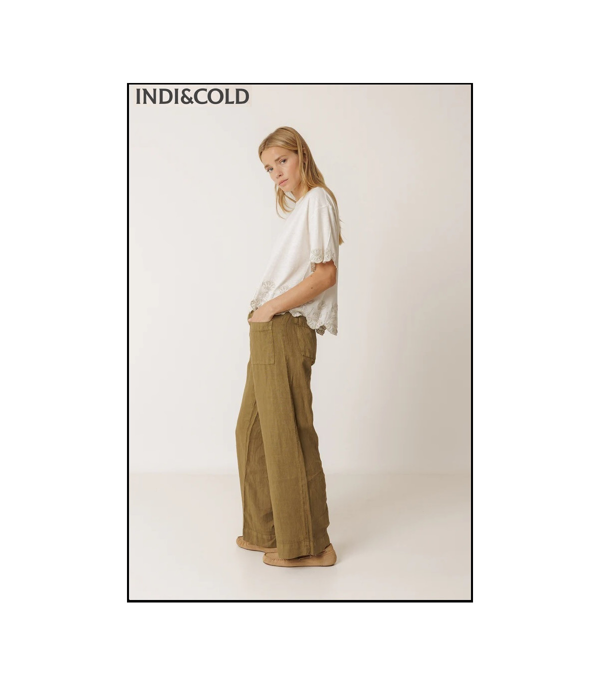 PANTALÓN FLUIDO LINO KHAKI INDI&COLD