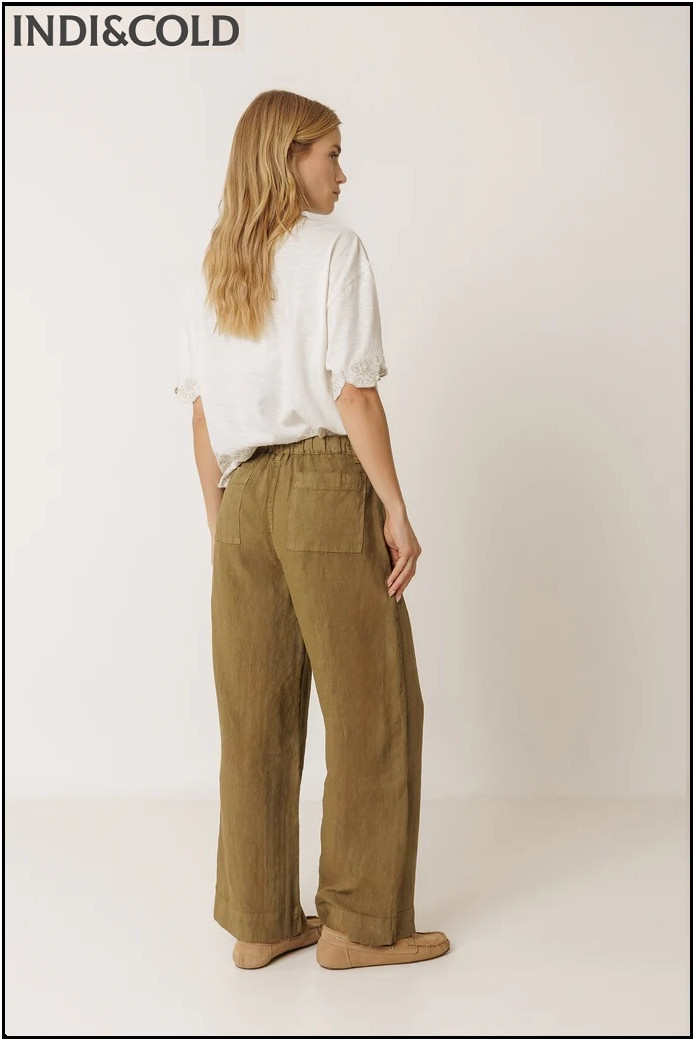 PANTALÓN FLUIDO LINO KHAKI INDI&COLD