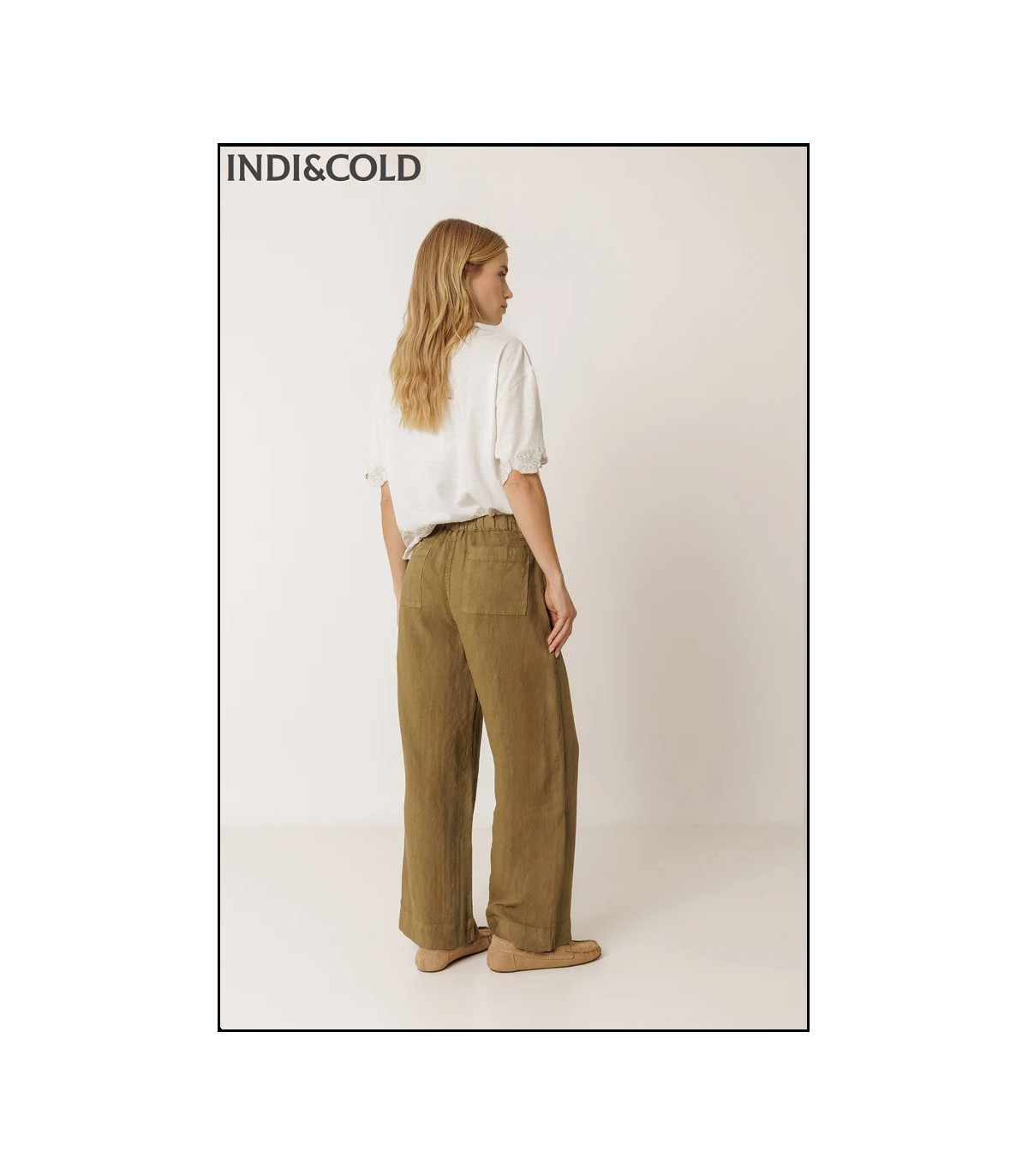 PANTALÓN FLUIDO LINO KHAKI INDI&COLD