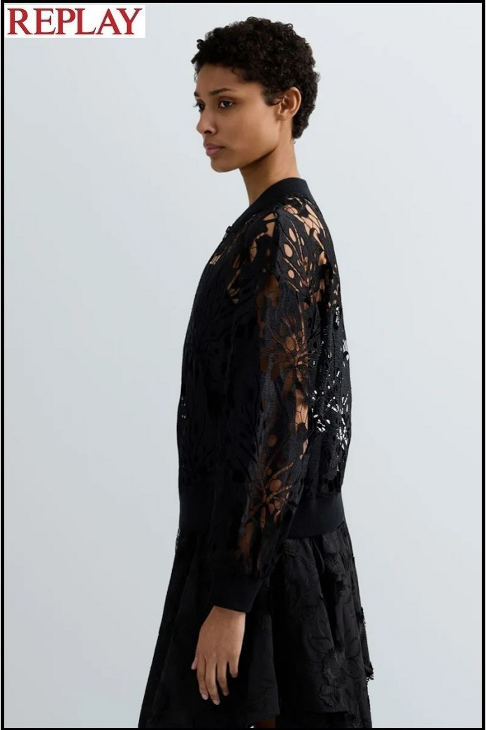 CHAQUETA CON CREMALLERA Y ENCAJE REPLAY