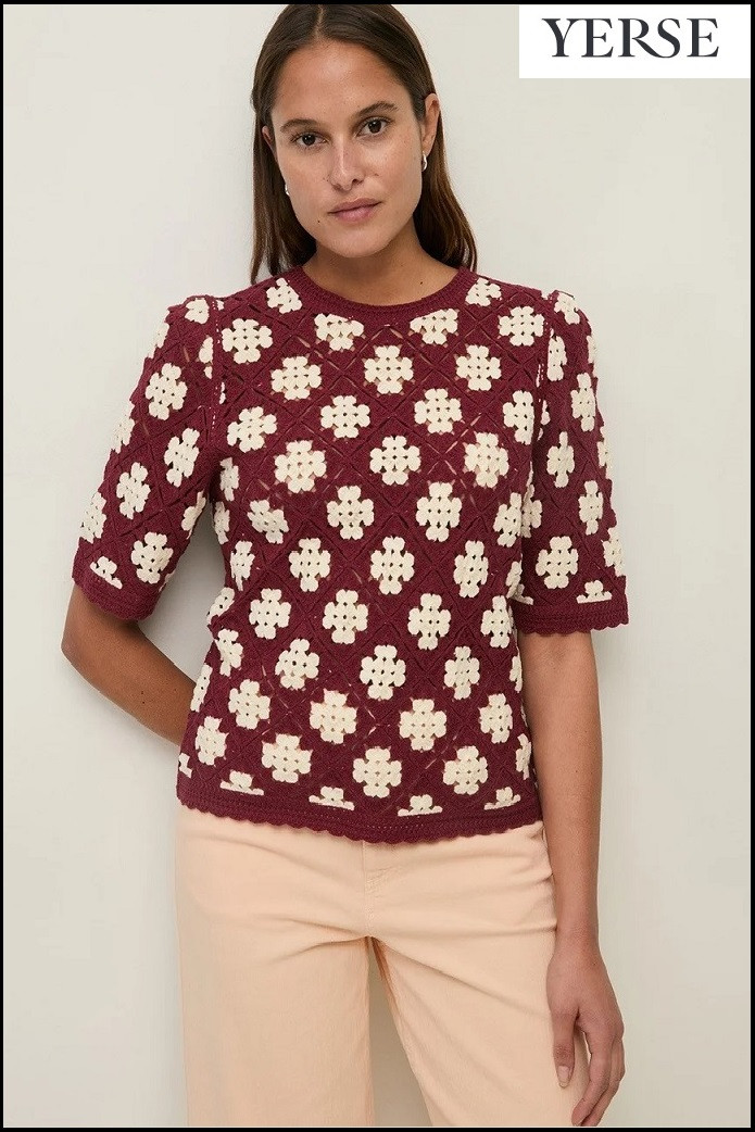 JERSEY EFECTO CROCHET FONDO FRAMBRUESA YERSE